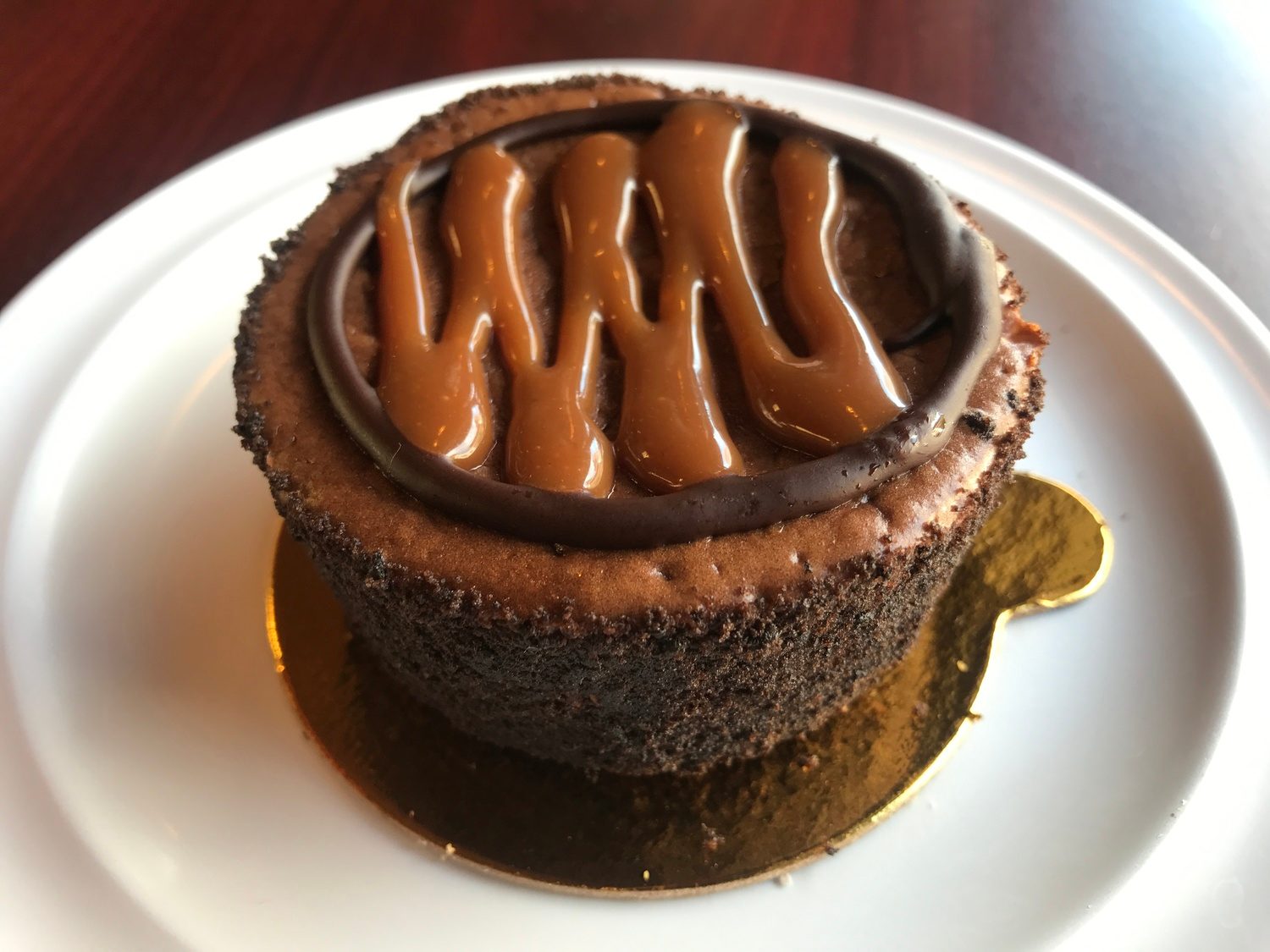 Chocolate cheesecake finished with ganache and salted caramel