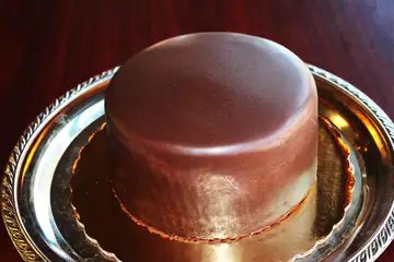 Ganache cake under a smooth mirror-glossy chocolate glaze