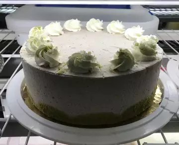 Green tea red bean chiffon cake with matcha cream rosettes