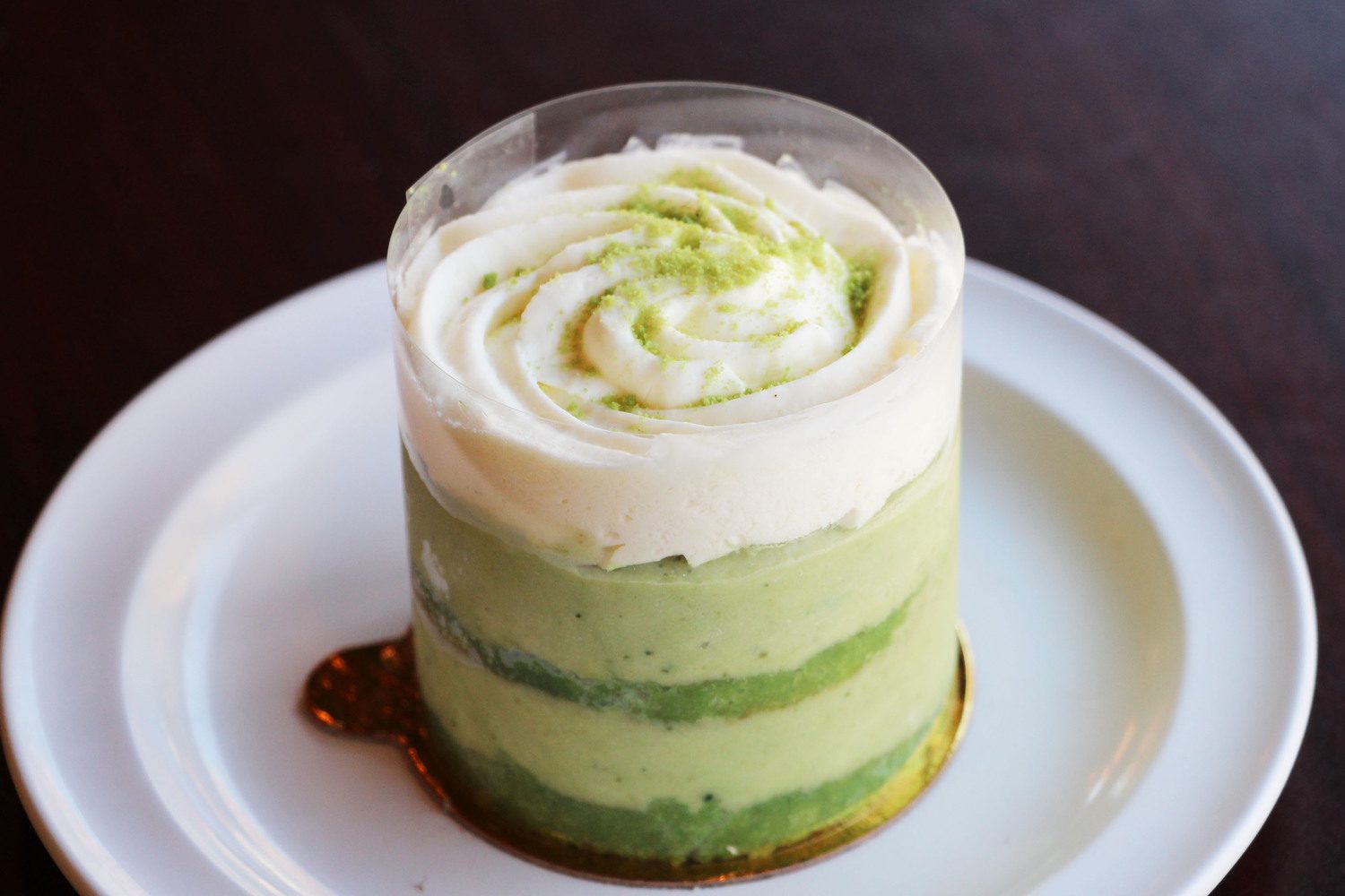 Green tea Tira-Mizzou with matcha layers and a cream top